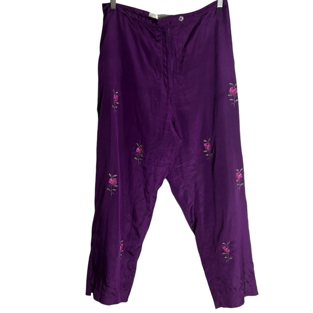 ALLISON WOODS VINTAGE/Y2K Floral Embroidery Floral Silk Blend Pants Size 12 - Picture 5 of 10
